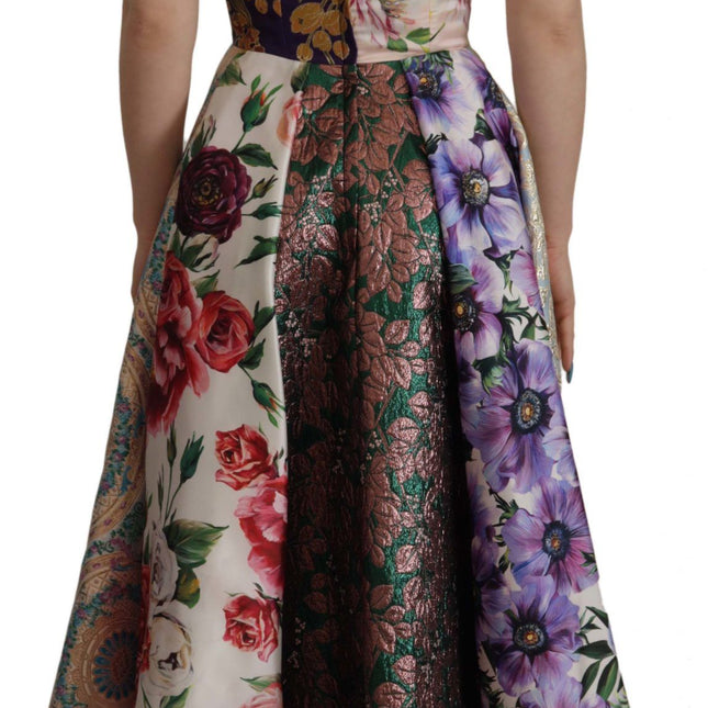 Dolce & Gabbana Dress Midi Patchwork Floral Jaquard Silk