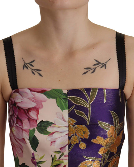 Dolce & Gabbana Dress Midi Patchwork Floral Jaquard Silk
