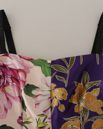 Dolce & Gabbana Dress Midi Patchwork Floral Jaquard Silk