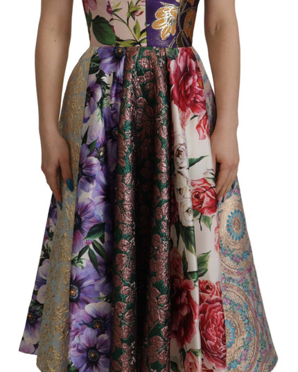 Dolce & Gabbana Dress Midi Patchwork Floral Jaquard Silk