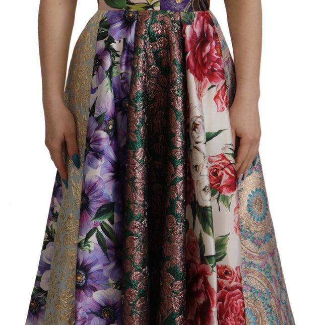 Dolce & Gabbana Dress Midi Patchwork Floral Jaquard Silk