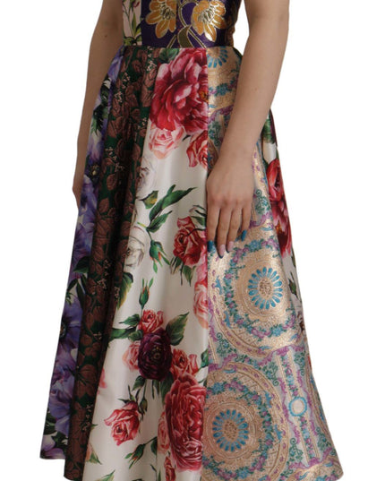 Dolce & Gabbana Dress Midi Patchwork Floral Jaquard Silk