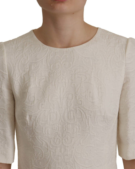 Dolce & Gabbana White Jaquard Midi Floral Sheath Brocade Dress