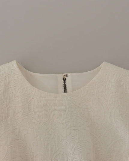 Dolce & Gabbana White Jaquard Midi Floral Sheath Brocade Dress