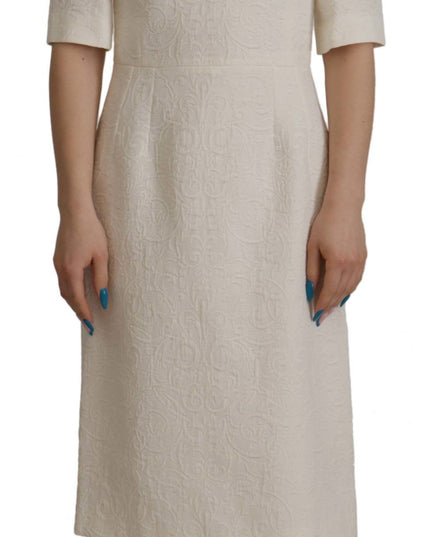 Dolce & Gabbana White Jaquard Midi Floral Sheath Brocade Dress