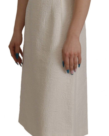 Dolce & Gabbana White Jaquard Midi Floral Sheath Brocade Dress