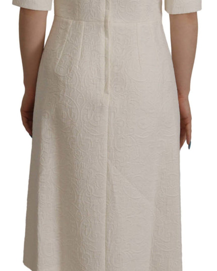 Dolce & Gabbana White Jaquard Midi Floral Sheath Brocade Dress