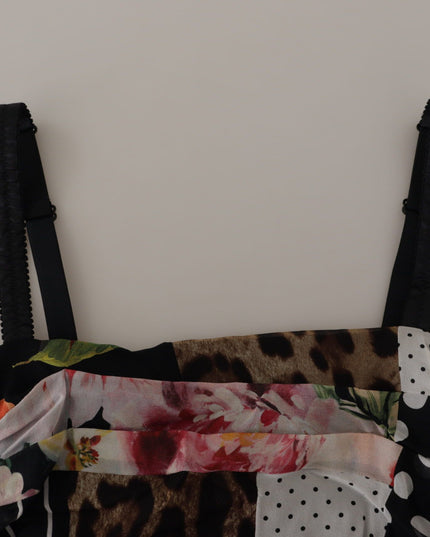 Dolce & Gabbana Multicolor Pachwork Midi Floral Silk Leopard Bodycon Dress