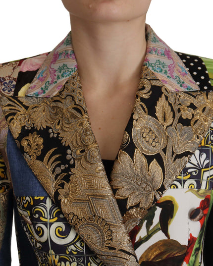 Dolce & Gabbana Multicolor Double-Breasted Patchwork Jacquard Blazer Jacket