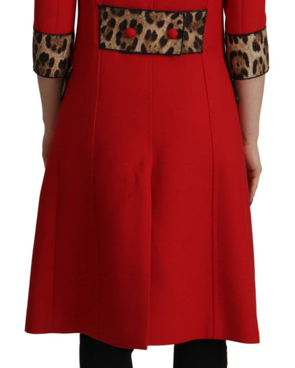 Dolce & Gabbana Red Leopard Wool Trenchcoat Jacket