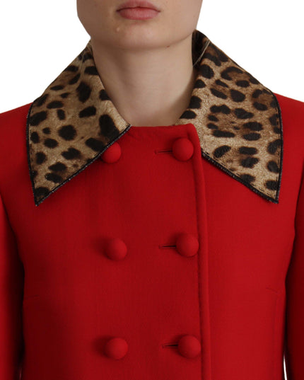 Dolce & Gabbana Red Leopard Wool Trenchcoat Jacket