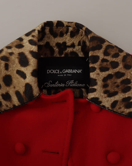 Dolce & Gabbana Red Leopard Wool Trenchcoat Jacket