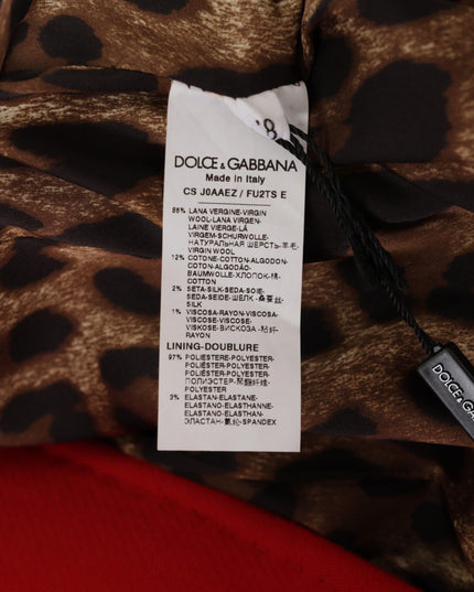 Dolce & Gabbana Red Leopard Wool Trenchcoat Jacket