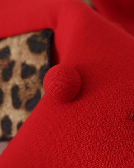 Dolce & Gabbana Red Leopard Wool Trenchcoat Jacket