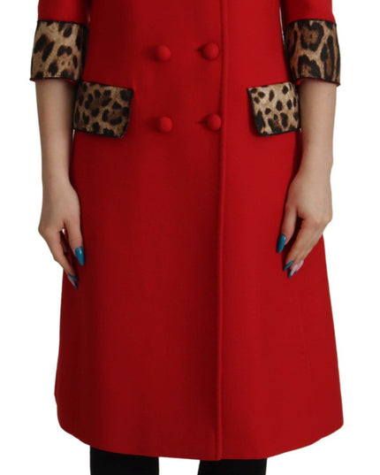 Dolce & Gabbana Red Leopard Wool Trenchcoat Jacket