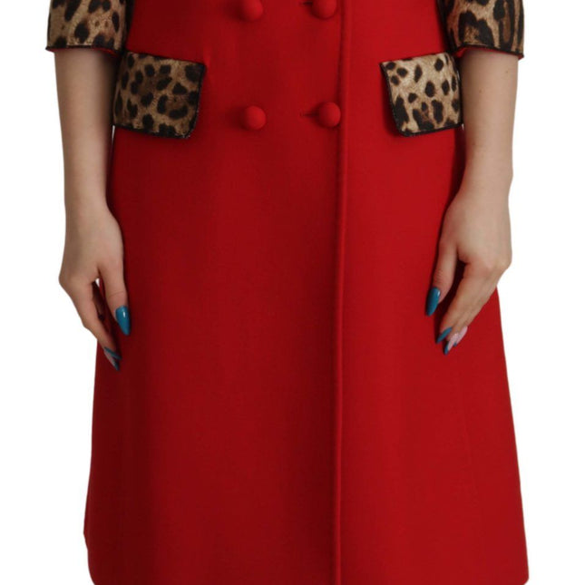 Dolce & Gabbana Red Leopard Wool Trenchcoat Jacket