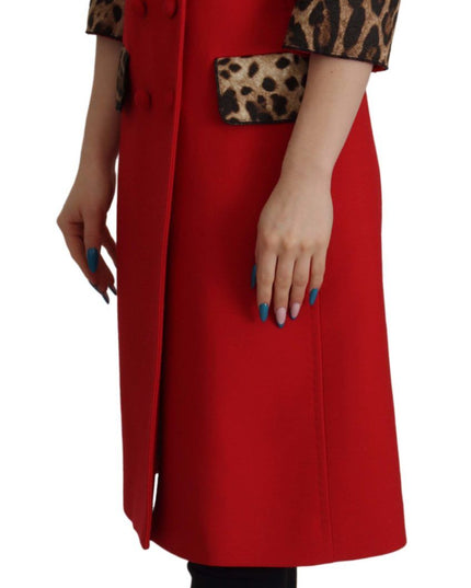Dolce & Gabbana Red Leopard Wool Trenchcoat Jacket