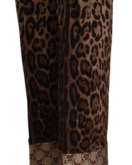 Dolce & Gabbana Brown Leopard Gold Jacquard High Waist Pants