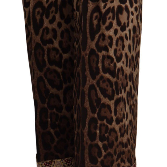Dolce & Gabbana Brown Leopard Gold Jacquard High Waist Pants