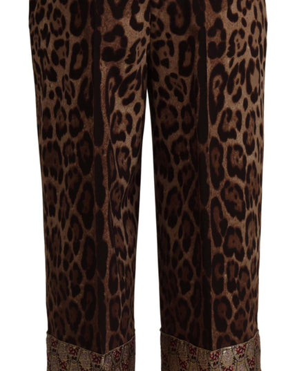 Dolce & Gabbana Brown Leopard Gold Jacquard High Waist Pants