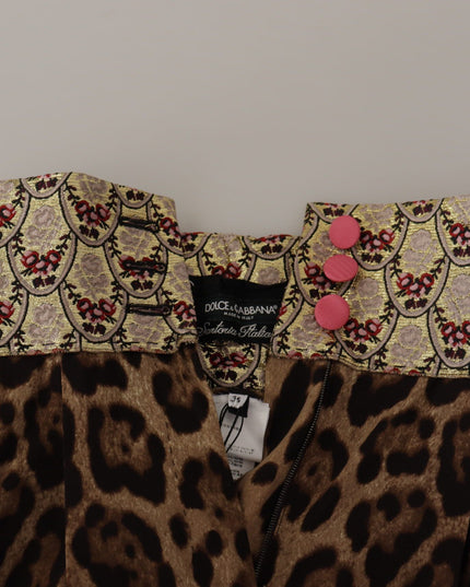 Dolce & Gabbana Brown Leopard Gold Jacquard High Waist Pants
