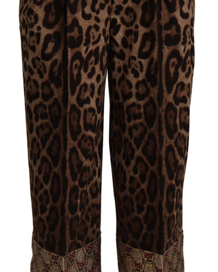 Dolce & Gabbana Brown Leopard Gold Jacquard High Waist Pants
