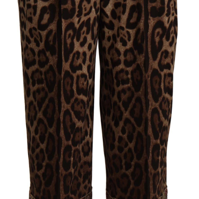 Dolce & Gabbana Brown Leopard Gold Jacquard High Waist Pants