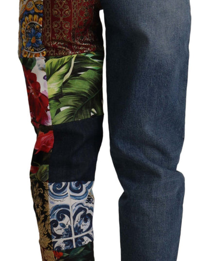 Dolce & Gabbana Blue Jeans Jacquard Majolica High Waist Pants