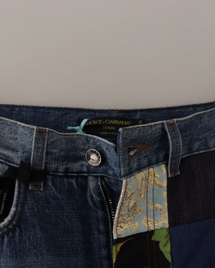 Dolce & Gabbana Blue Jeans Jacquard Majolica High Waist Pants