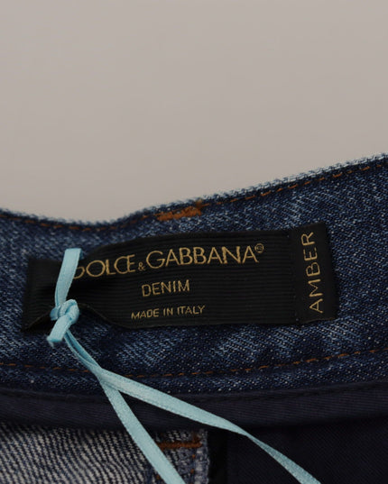 Dolce & Gabbana Blue Jeans Jacquard Majolica High Waist Pants