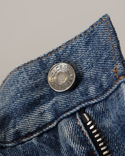 Dolce & Gabbana Blue Jeans Jacquard Majolica High Waist Pants