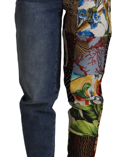 Dolce & Gabbana Blue Jeans Jacquard Majolica High Waist Pants