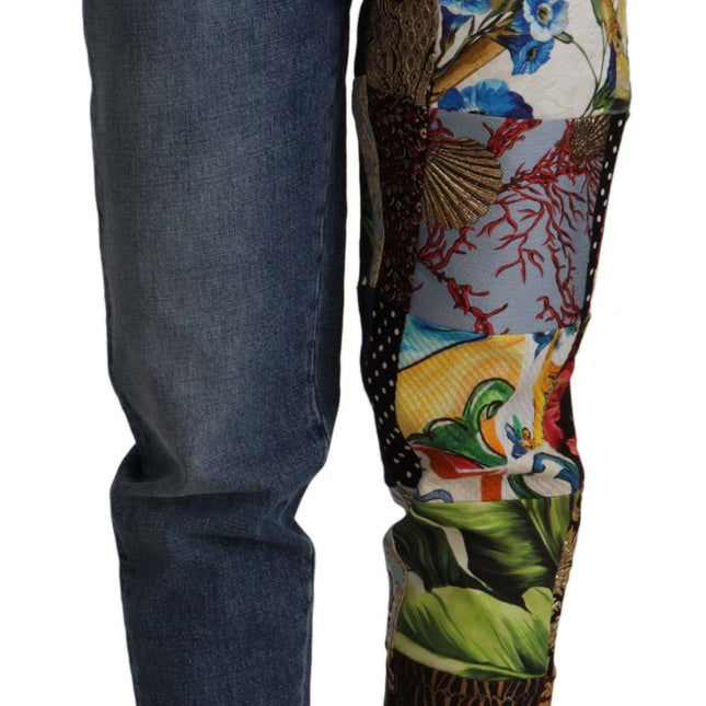 Dolce & Gabbana Blue Jeans Jacquard Majolica High Waist Pants