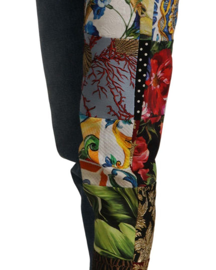 Dolce & Gabbana Blue Jeans Jacquard Majolica High Waist Pants