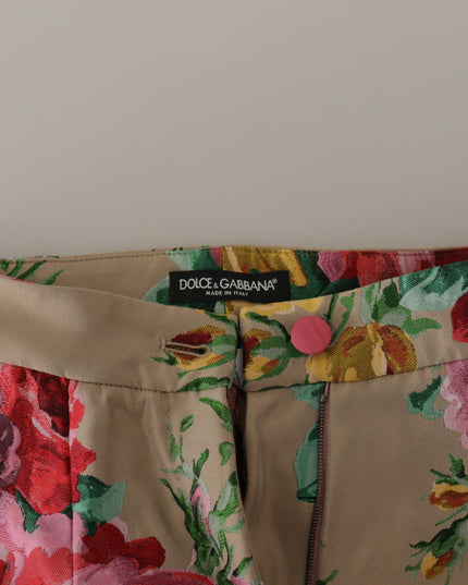 Dolce & Gabbana Beige Floral Dress Formal High Waist Pants