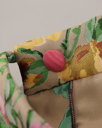 Dolce & Gabbana Beige Floral Dress Formal High Waist Pants