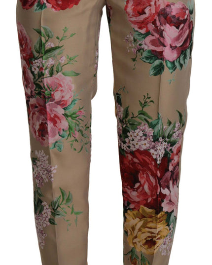 Dolce & Gabbana Beige Floral Dress Formal High Waist Pants
