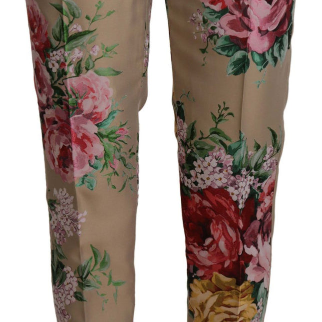 Dolce & Gabbana Beige Floral Dress Formal High Waist Pants