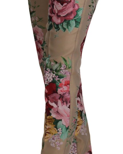 Dolce & Gabbana Beige Floral Dress Formal High Waist Pants