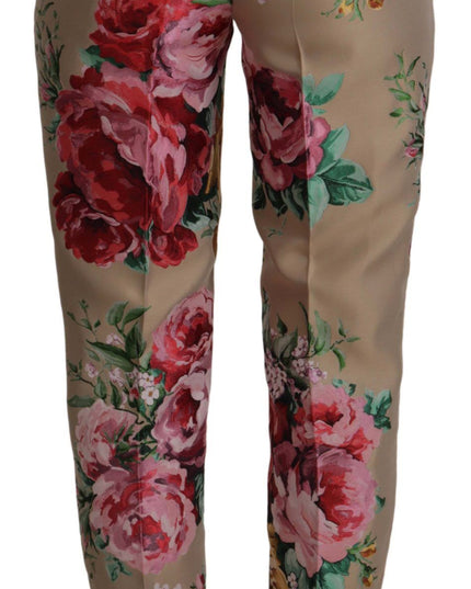 Dolce & Gabbana Beige Floral Dress Formal High Waist Pants