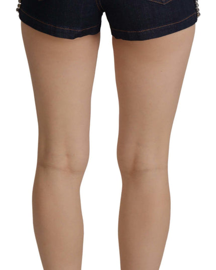 Dolce & Gabbana Blue Denim Stretch Crystal Hot Pants Shorts