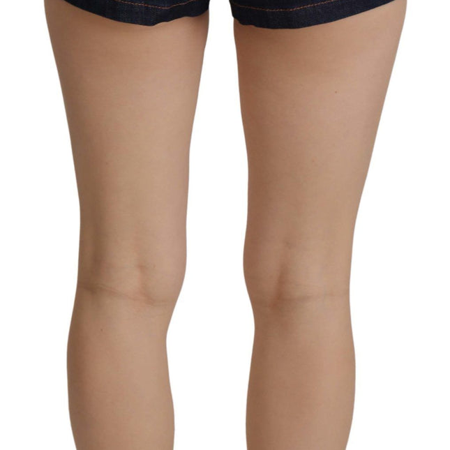Dolce & Gabbana Blue Denim Stretch Crystal Hot Pants Shorts