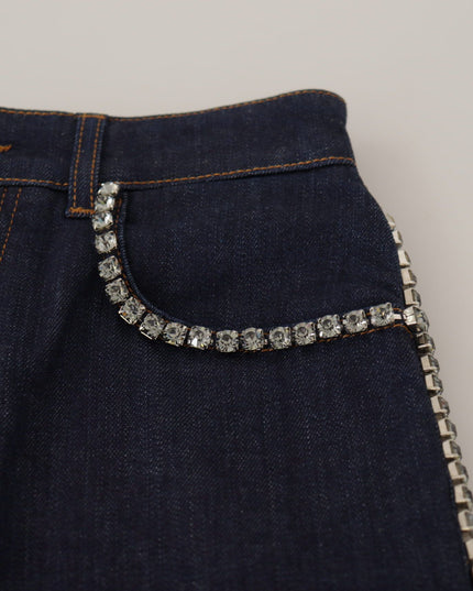 Dolce & Gabbana Blue Denim Stretch Crystal Hot Pants Shorts