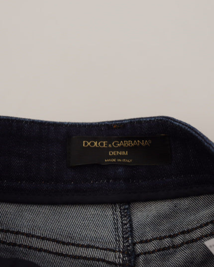 Dolce & Gabbana Blue Denim Stretch Crystal Hot Pants Shorts
