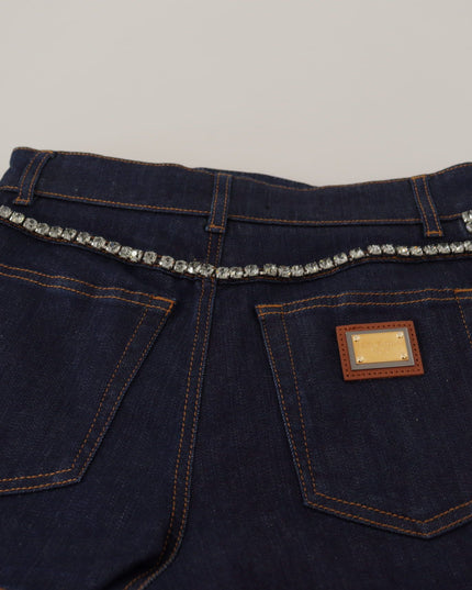 Dolce & Gabbana Blue Denim Stretch Crystal Hot Pants Shorts