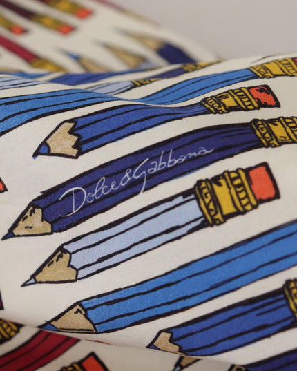 Dolce & Gabbana White Pencil Print Cotton T-shirt Blouse