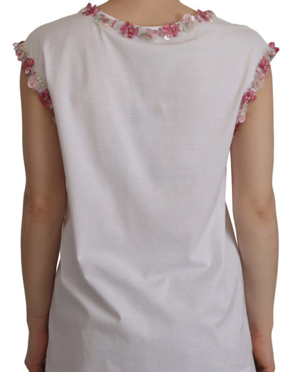 Dolce & Gabbana White DG Crown Floral Sequin T-shirt