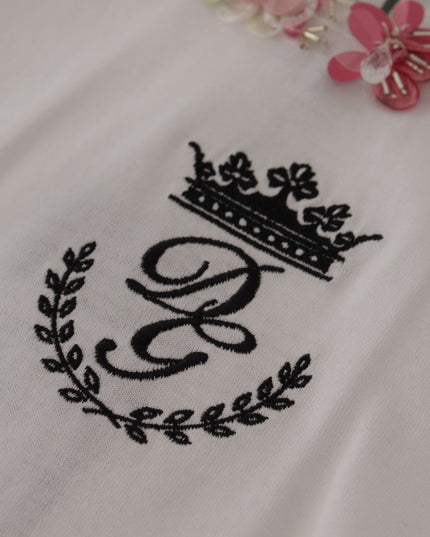 Dolce & Gabbana White DG Crown Floral Sequin T-shirt