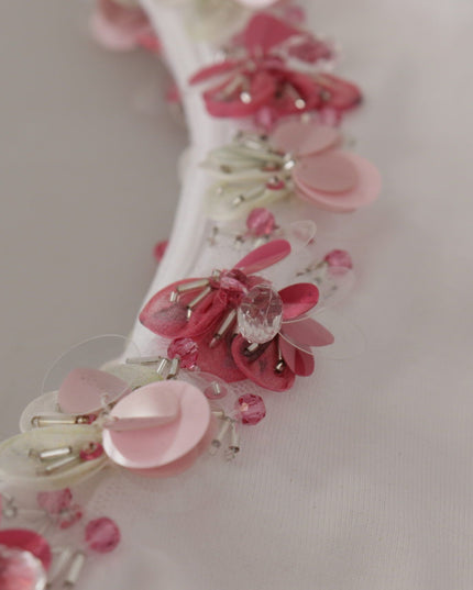 Dolce & Gabbana White DG Crown Floral Sequin T-shirt