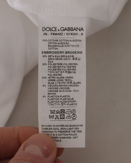 Dolce & Gabbana White DG Crown Floral Sequin T-shirt